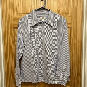Talbots Long-Sleeve Button Down Shirt, Women's Size 16, Blue & White Striped